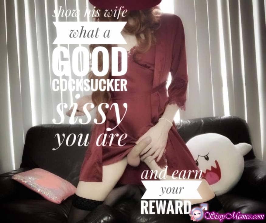 Trap Teen Blowjob sissy caption: show his wife what a GOOD COCKSUCKER sissy you are and earn your REWARD… Beta Male Preformer Unveils His Dick