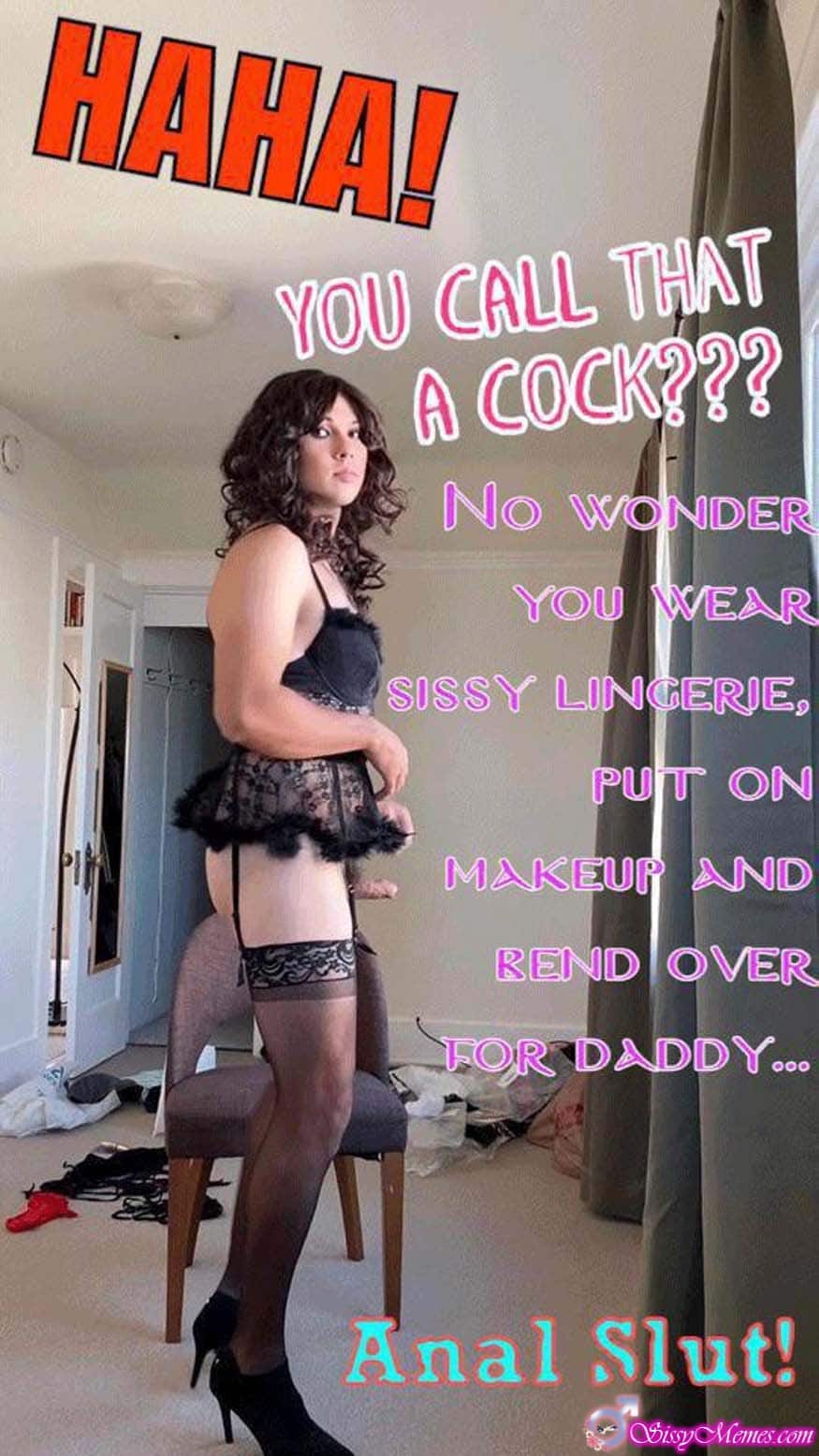 a single look on daddys huge cock makes sissy hard Sissy Caption pic photo