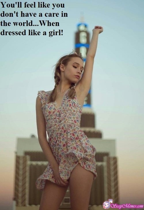 Trap Teen Sexy Feminization sissy caption: You’ll feel like you don’t have a care in the world… When dressed like a girl! Young Slender Blonde Crossdresser