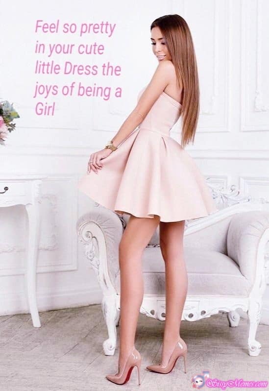 Trap Teen Sexy Feminization Femboy sissy caption: Feel so pretty in your cute little Dress the joys of being a Girl Gorgeous Brunette in Stylish Beige Dress