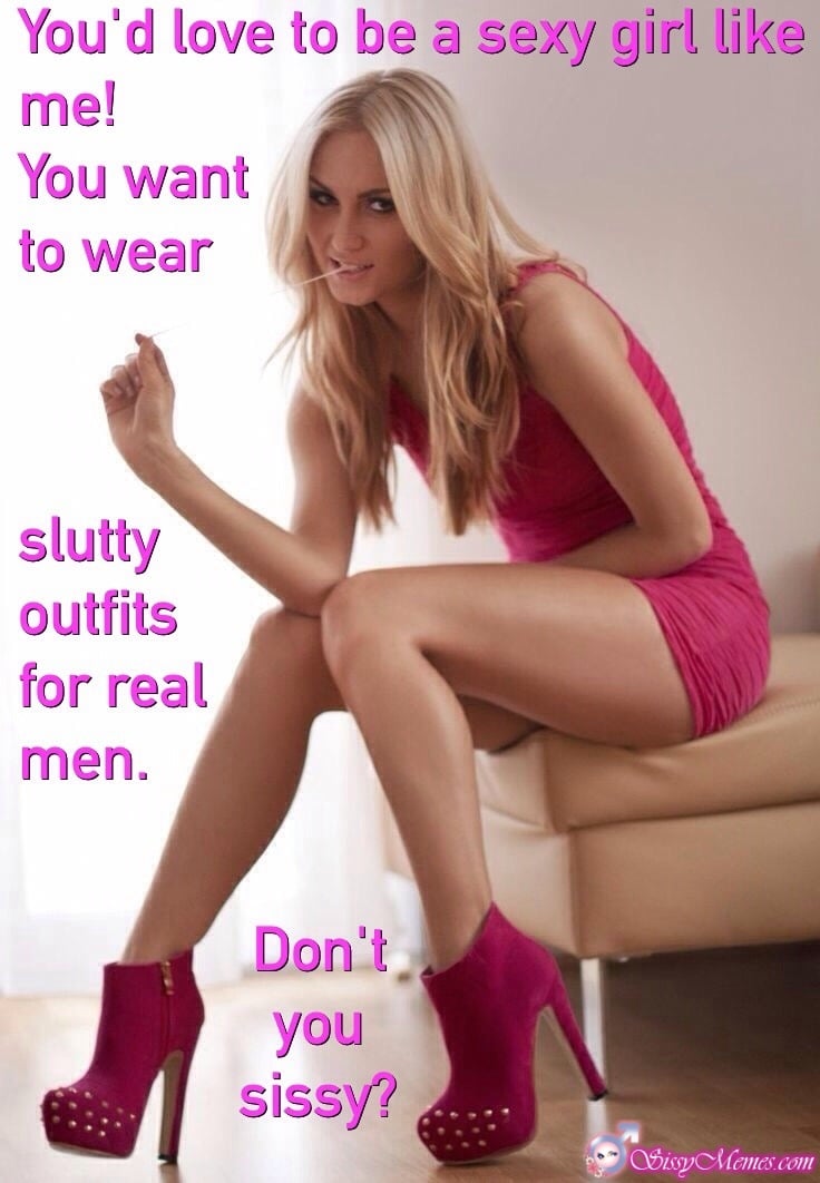 Training Hypno Feminization Femboy sissy caption: You’d love to be a sexy girl like me! You want to wear slutty outfits for real men. Don’t you sissy? Lustful Blonde Slutboy in Pink