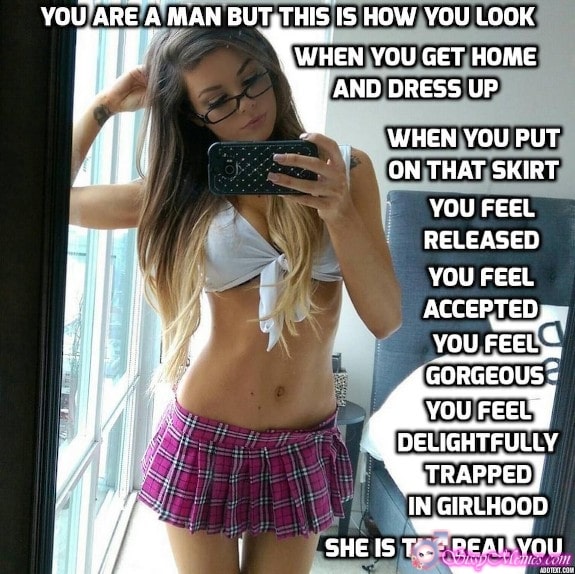 Hypno Feminization Femboy sissy caption: YOU ARE A MAN BUT THIS IS HOW YOU LOOK WHEN YOU GET HOME AND DRESS UP WHEN YOU PUT ON THAT SKIRT YOU FEEL RELEASED YOU FEEL ACCEPTED YOU FEEL GORGEOUS YOU FEEL DELIGHTFULLY TRAPPED IN GIRLHOOD SHE IS...