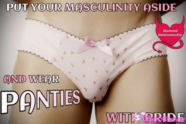 Trap Training Hypno Femboy sissy caption: PUT YOUR MASCULINITY ASIDE AND WEAR PANTIES WITH PRIDE Sissyboy Hidden a Dick Under Pink Panties