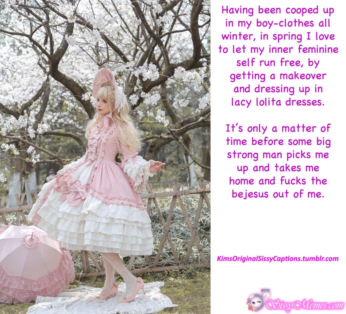 Latex Tg Caption Slut - slutboy looks great in the pastoral dress | Sissy Caption