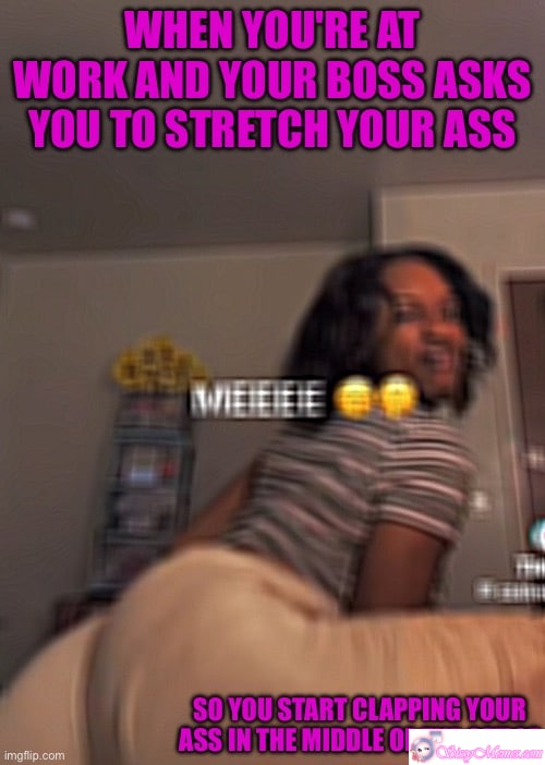 Sexy Forced Black sissy caption: Playful Ebony at Work Showing Confidence