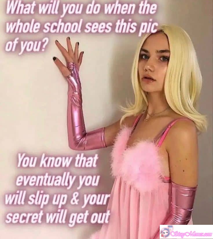 Trap Humiliation Feminization Femboy sissy caption: What will you do when the whole school sees this? Eventually, your secret slips out. Anxiety, teasing, and humiliation merge in this intense sissy scenario. Embarrassed Sissy Exposed at School