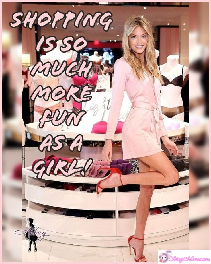 Sexy My Favorite Femboy sissy caption: Shopping takes on a whole new excitement as a girl. This image captures the joy, freedom, and playful charm of embracing a feminine perspective while out and about. Shopping Is So Much Fun as a Girl