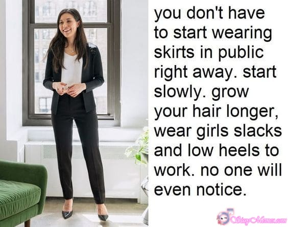 Humiliation Feminization Chastity sissy caption: Begin your feminine journey step by step—grow your hair, wear soft clothes, and embrace subtle changes that let your true self shine naturally. Start Slowly and Embrace Your Feminine Side