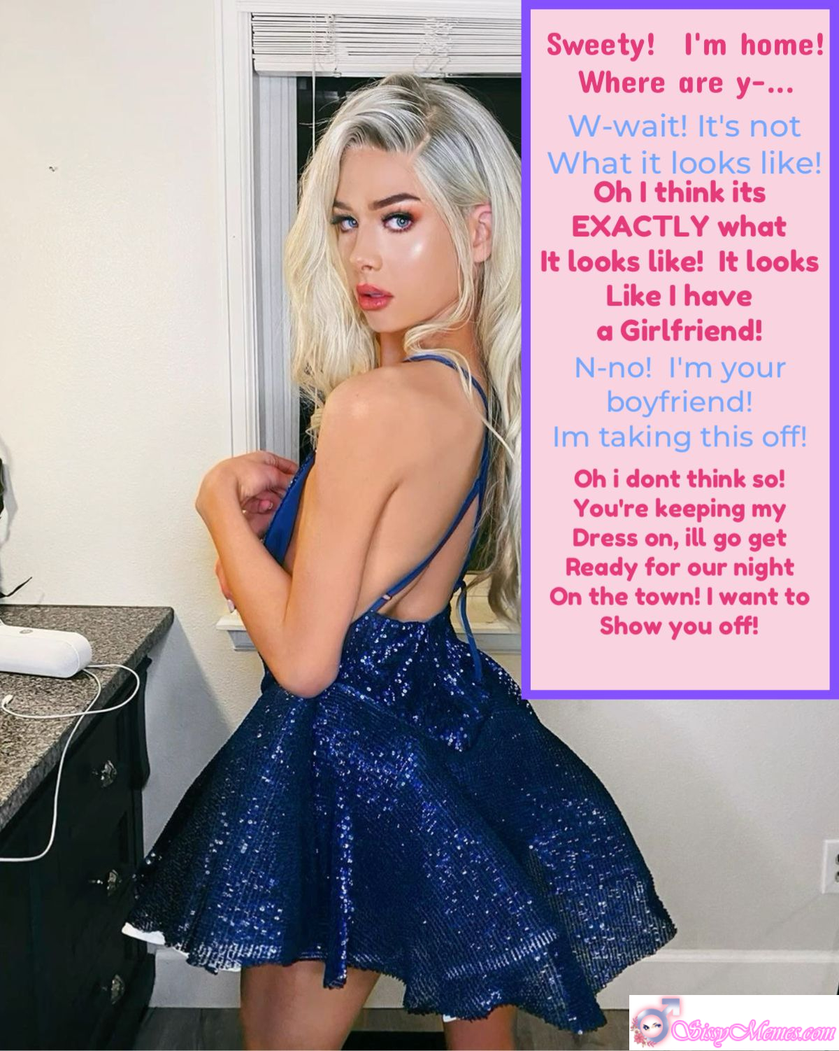 Trap My Favorite Femboy sissy caption: A shy boy gets caught in a dress, only for his partner to tease him and declare he’s now her cute girlfriend. She insists he keeps the dress on for a night out to show him off. Caught Dressing Up...