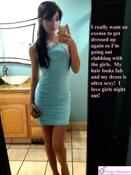Sexy Feminization Femboy sissy caption: Excited sissy gets dressed up for a night out clubbing with the girls. Fabulous hair, ultra-sexy dress, and ready to enjoy a fun and flirty girls night. Sissy Ready for Girls Night Out