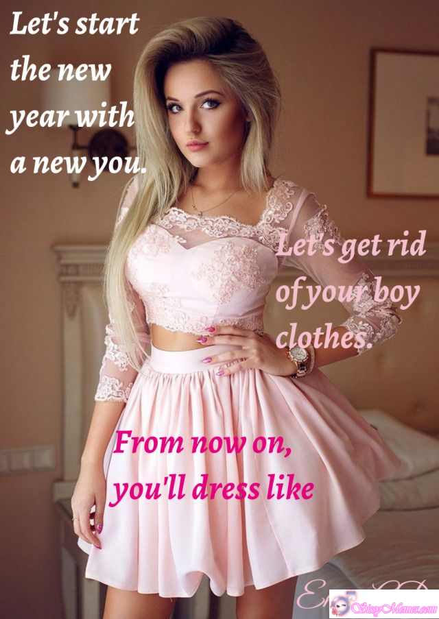 Humiliation Forced Feminization sissy caption: Kick off the new year by shedding your boy clothes and embracing a feminine wardrobe. Transform into a confident sissy, exploring style, expression, and playful identity. Start the New Year as Your True Sissy Self