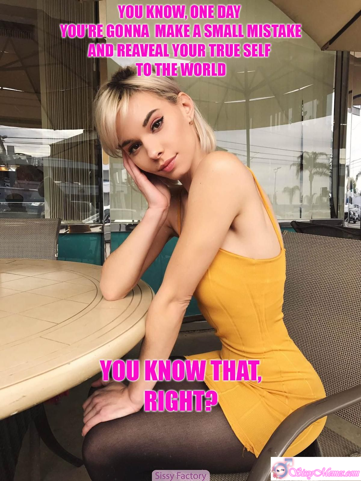 Sexy Humiliation sissy caption: One day, a small mistake will expose your true self to the world. Are you ready to face it? A cautionary moment for every sissy exploring their identity. One Day Your True Self Will Be Revealed