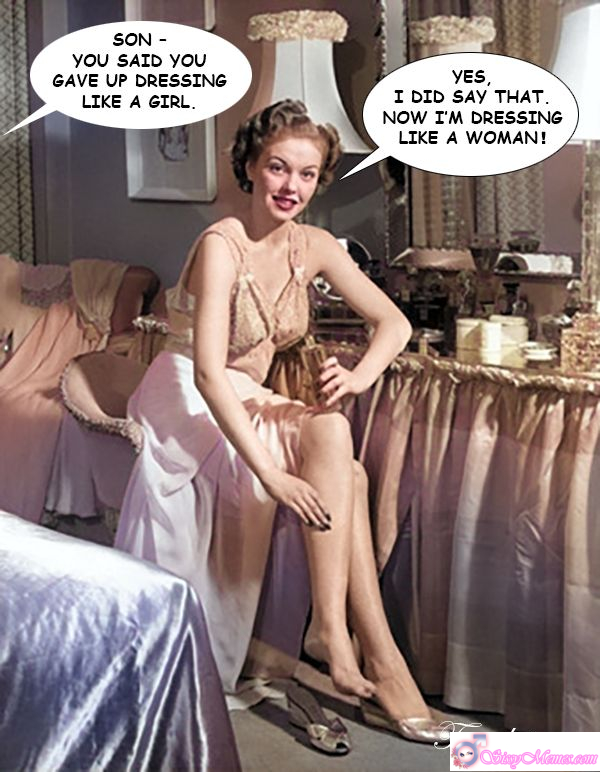 Training My Favorite Feminization sissy caption: A son admits he gave up dressing like a girl—but now fully embraces dressing as a woman, exploring his true feminine identity with confidence. From Son to Woman: Embracing Feminine Style