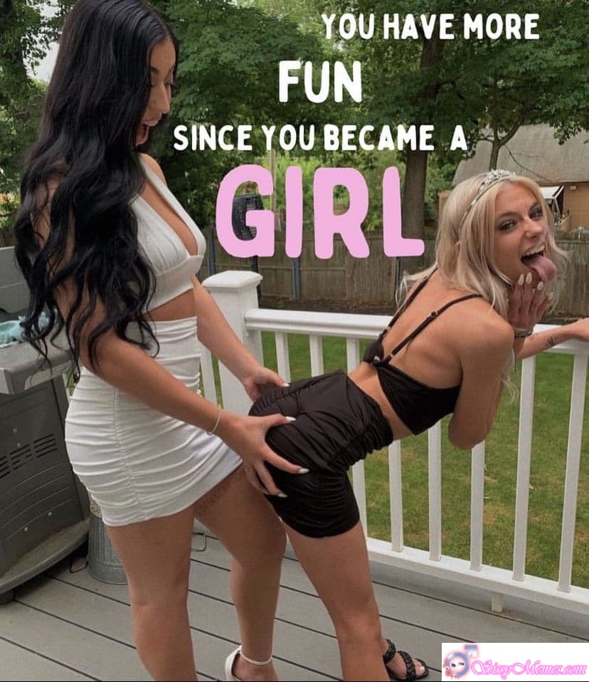 Training Feminization Femboy sissy caption: Two feminized men engage in outdoor ass play, showcasing power dynamics and submission on a deck setting. Sissy Ass Play: Outdoor Submission