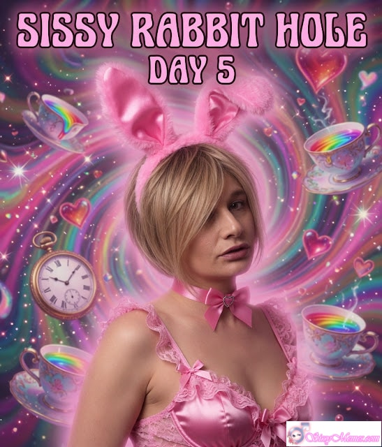 Feminization Femboy Cuckold sissy caption: A sissy's journey into Wonderland's rabbit hole, where pink lingerie and bunny ears meet the allure of feminization and humiliation. Wonderland Sissy Transformation