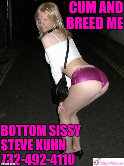Training Feminization Femboy sissy caption: Steve Kuhn, a feminized man, poses on a dark street, his pussy exposed, ready for breeding, embodying the essence of a sissy. Street Sissy Steve Kuhn: Caught in the Act